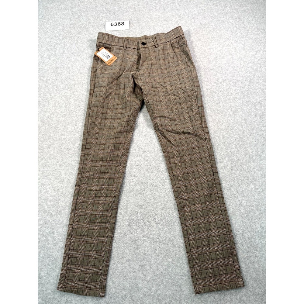 Plaid & Plain Chino Pants Mens 29x30 Brown Houndstooth Rayon Stretch Skinny Fit